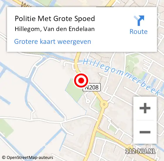 Locatie op kaart van de 112 melding: Politie Met Grote Spoed Naar Hillegom, Van den Endelaan op 16 september 2024 20:12