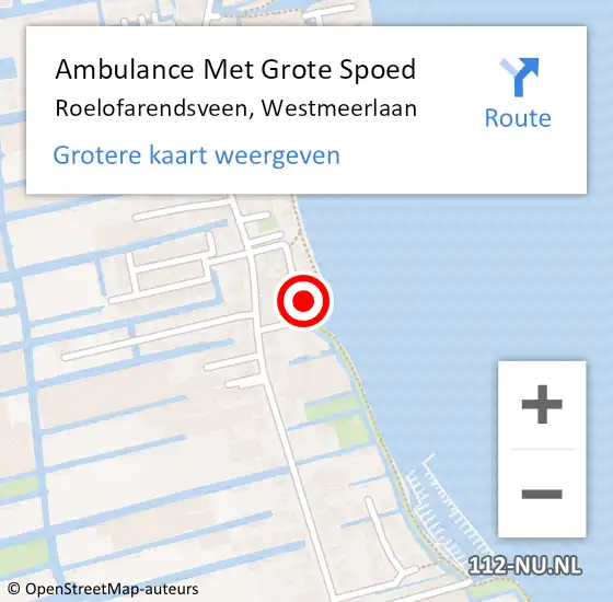 Locatie op kaart van de 112 melding: Ambulance Met Grote Spoed Naar Roelofarendsveen, Westmeerlaan op 16 september 2024 20:15