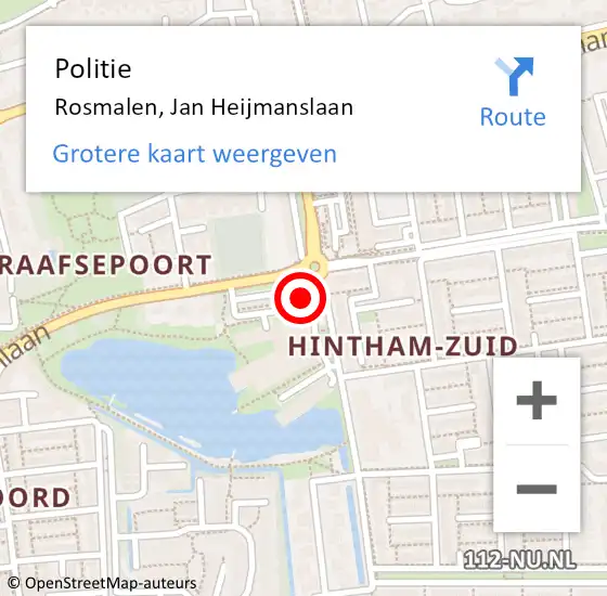 Locatie op kaart van de 112 melding: Politie Rosmalen, Jan Heijmanslaan op 16 september 2024 20:24