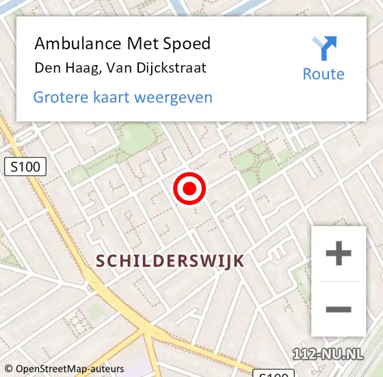 Locatie op kaart van de 112 melding: Ambulance Met Spoed Naar Den Haag, Van Dijckstraat op 16 september 2024 20:38