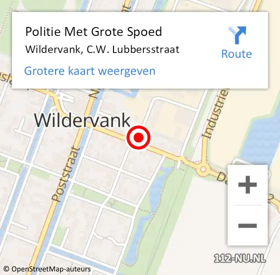 Locatie op kaart van de 112 melding: Politie Met Grote Spoed Naar Wildervank, C.W. Lubbersstraat op 16 september 2024 20:40