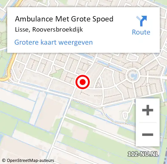 Locatie op kaart van de 112 melding: Ambulance Met Grote Spoed Naar Lisse, Rooversbroekdijk op 16 september 2024 20:57