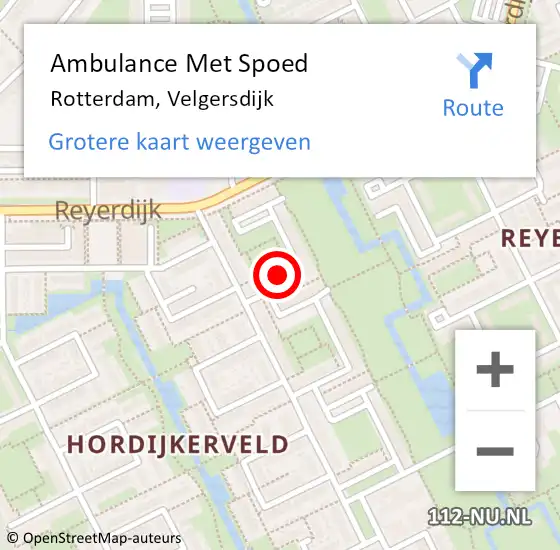 Locatie op kaart van de 112 melding: Ambulance Met Spoed Naar Rotterdam, Velgersdijk op 16 september 2024 21:14