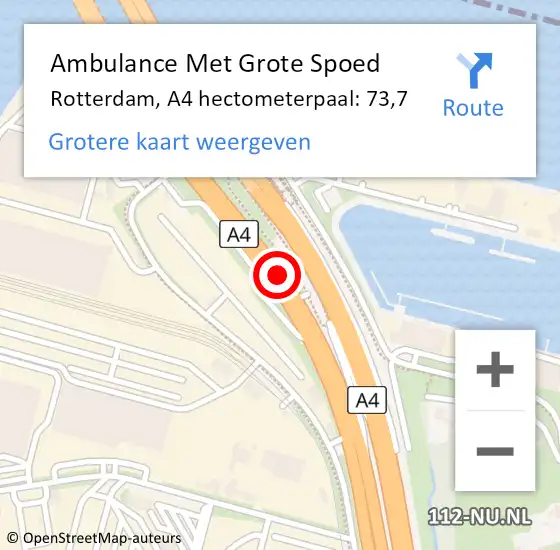 Locatie op kaart van de 112 melding: Ambulance Met Grote Spoed Naar Rotterdam, A4 hectometerpaal: 73,7 op 16 september 2024 21:37