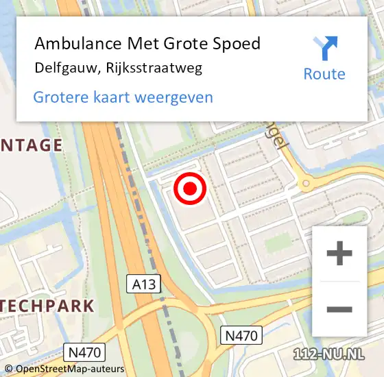 Locatie op kaart van de 112 melding: Ambulance Met Grote Spoed Naar Delfgauw, Rijksstraatweg op 16 september 2024 21:41