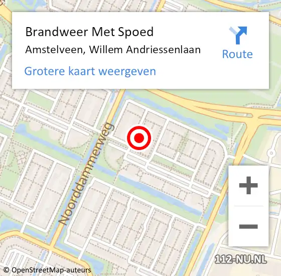 Locatie op kaart van de 112 melding: Brandweer Met Spoed Naar Amstelveen, Willem Andriessenlaan op 16 september 2024 21:55