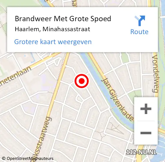 Locatie op kaart van de 112 melding: Brandweer Met Grote Spoed Naar Haarlem, Minahassastraat op 16 september 2024 21:57