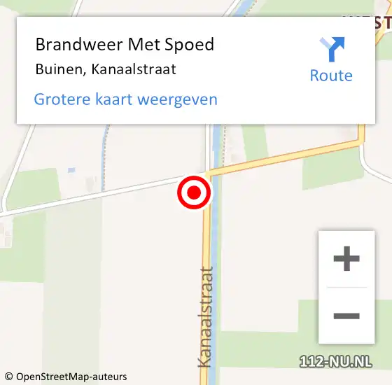 Locatie op kaart van de 112 melding: Brandweer Met Spoed Naar Buinen, Kanaalstraat op 16 september 2024 22:00