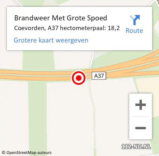 Locatie op kaart van de 112 melding: Brandweer Met Grote Spoed Naar Coevorden, A37 hectometerpaal: 18,2 op 16 september 2024 22:08