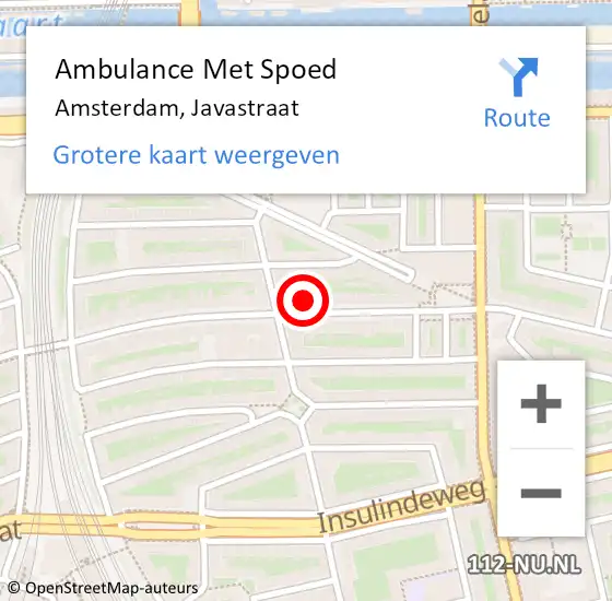 Locatie op kaart van de 112 melding: Ambulance Met Spoed Naar Amsterdam, Javastraat op 16 september 2024 22:31