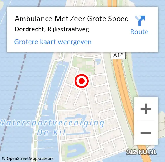 Locatie op kaart van de 112 melding: Ambulance Met Zeer Grote Spoed Naar Dordrecht, Rijksstraatweg op 16 september 2024 22:33