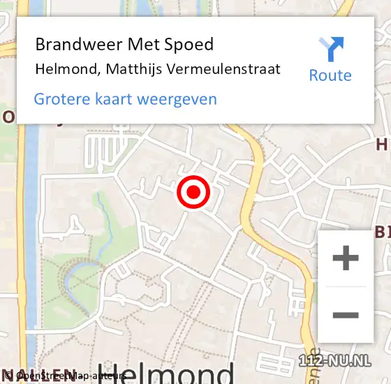 Locatie op kaart van de 112 melding: Brandweer Met Spoed Naar Helmond, Matthijs Vermeulenstraat op 16 september 2024 22:57