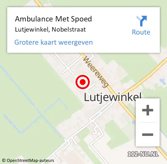 Locatie op kaart van de 112 melding: Ambulance Met Spoed Naar Lutjewinkel, Nobelstraat op 20 oktober 2014 12:09