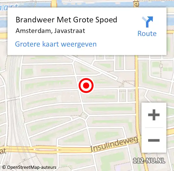 Locatie op kaart van de 112 melding: Brandweer Met Grote Spoed Naar Amsterdam, Javastraat op 16 september 2024 23:06