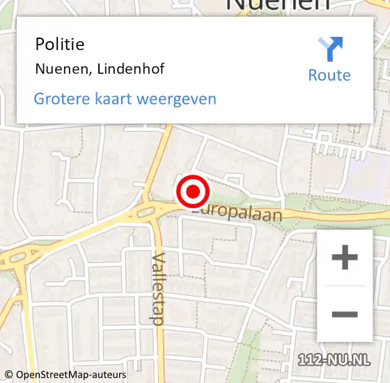 Locatie op kaart van de 112 melding: Politie Nuenen, Lindenhof op 16 september 2024 23:07