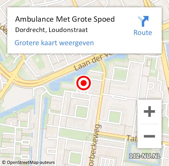 Locatie op kaart van de 112 melding: Ambulance Met Grote Spoed Naar Dordrecht, Loudonstraat op 16 september 2024 23:08