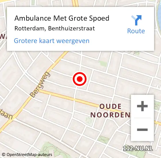 Locatie op kaart van de 112 melding: Ambulance Met Grote Spoed Naar Rotterdam, Benthuizerstraat op 16 september 2024 23:16