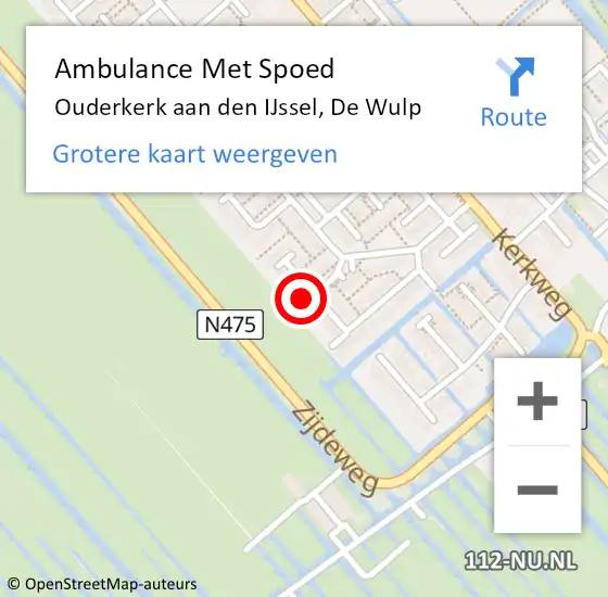 Locatie op kaart van de 112 melding: Ambulance Met Spoed Naar Ouderkerk aan den IJssel, De Wulp op 16 september 2024 23:20