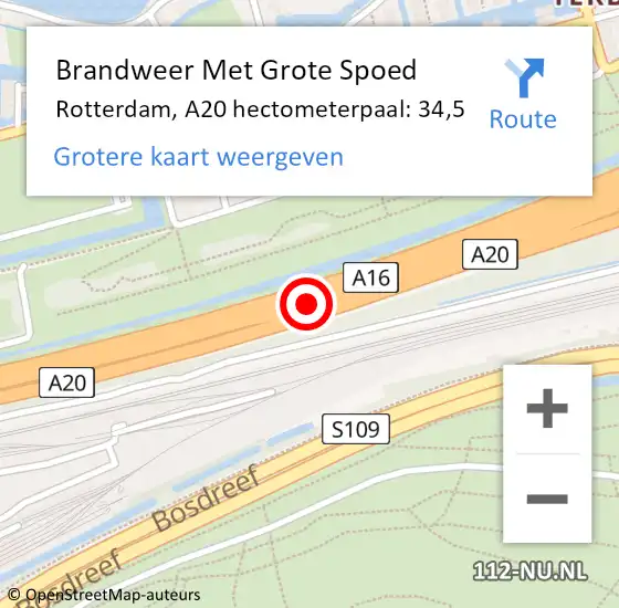 Locatie op kaart van de 112 melding: Brandweer Met Grote Spoed Naar Rotterdam, A20 hectometerpaal: 34,5 op 16 september 2024 23:40