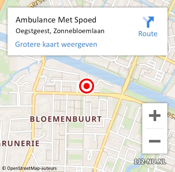 Locatie op kaart van de 112 melding: Ambulance Met Spoed Naar Oegstgeest, Zonnebloemlaan op 16 september 2024 23:50