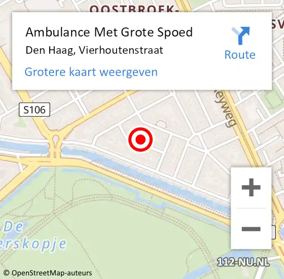 Locatie op kaart van de 112 melding: Ambulance Met Grote Spoed Naar Den Haag, Vierhoutenstraat op 17 september 2024 00:05