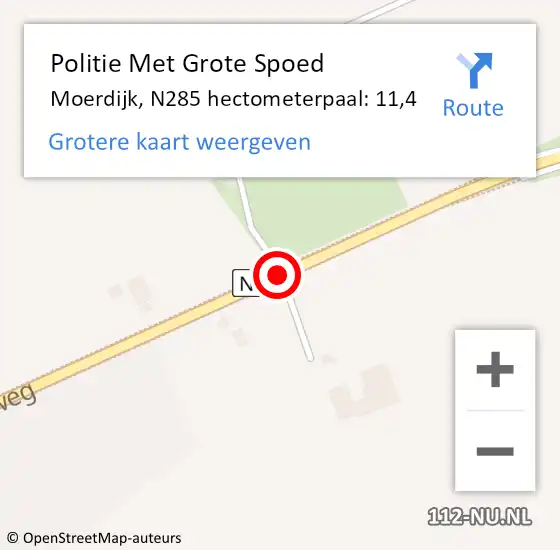 Locatie op kaart van de 112 melding: Politie Met Grote Spoed Naar Moerdijk, N285 hectometerpaal: 11,4 op 17 september 2024 00:53