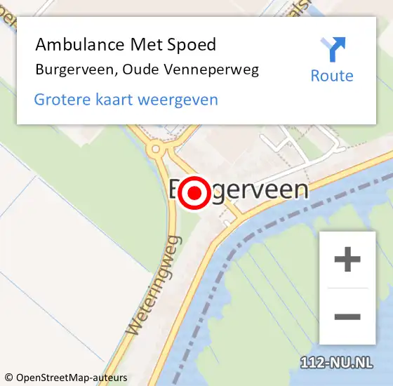 Locatie op kaart van de 112 melding: Ambulance Met Spoed Naar Burgerveen, Oude Venneperweg op 17 september 2024 01:10