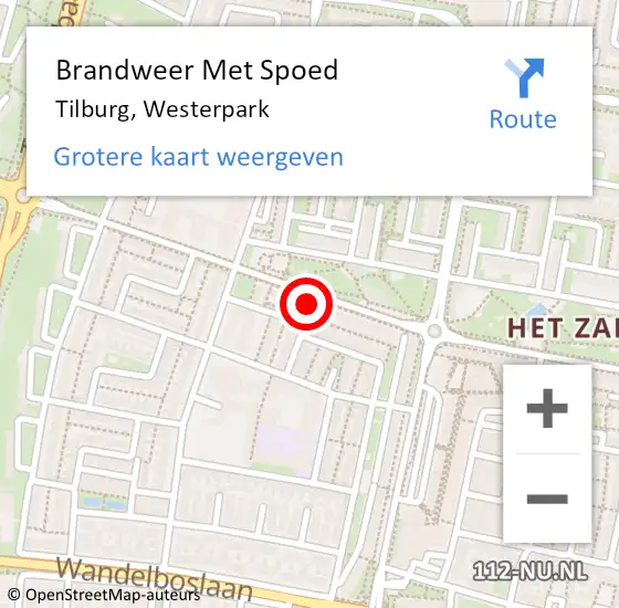 Locatie op kaart van de 112 melding: Brandweer Met Spoed Naar Tilburg, Westerpark op 17 september 2024 01:19