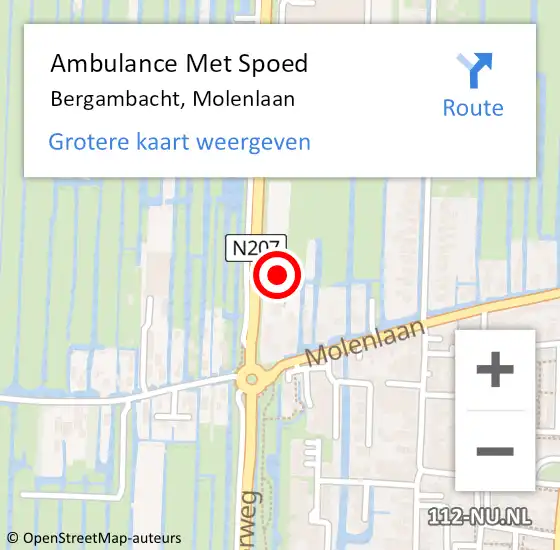 Locatie op kaart van de 112 melding: Ambulance Met Spoed Naar Bergambacht, Molenlaan op 17 september 2024 01:35