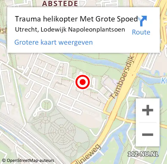 Locatie op kaart van de 112 melding: Trauma helikopter Met Grote Spoed Naar Utrecht, Lodewijk Napoleonplantsoen op 17 september 2024 01:46