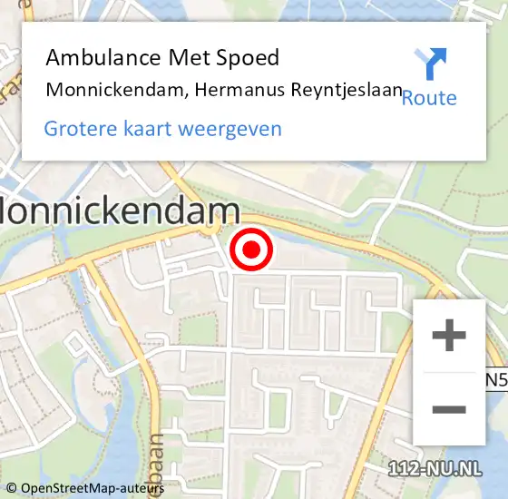 Locatie op kaart van de 112 melding: Ambulance Met Spoed Naar Monnickendam, Hermanus Reyntjeslaan op 17 september 2024 01:47