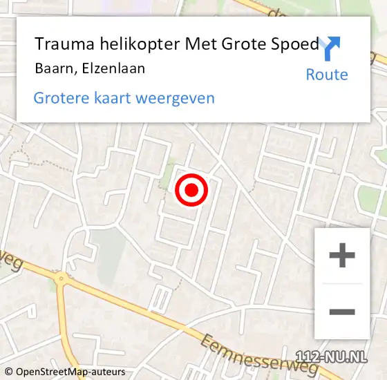 Locatie op kaart van de 112 melding: Trauma helikopter Met Grote Spoed Naar Baarn, Elzenlaan op 17 september 2024 02:00