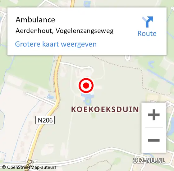 Locatie op kaart van de 112 melding: Ambulance Aerdenhout, Vogelenzangseweg op 17 september 2024 02:11