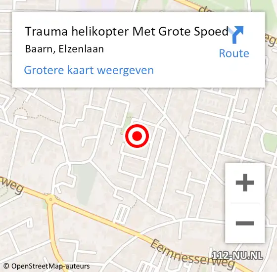 Locatie op kaart van de 112 melding: Trauma helikopter Met Grote Spoed Naar Baarn, Elzenlaan op 17 september 2024 02:14