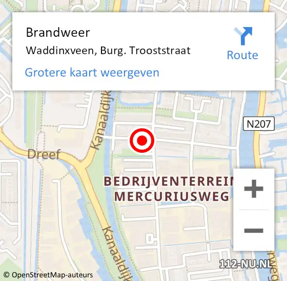 Locatie op kaart van de 112 melding: Brandweer Waddinxveen, Burg. Trooststraat op 20 oktober 2014 12:23