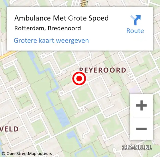 Locatie op kaart van de 112 melding: Ambulance Met Grote Spoed Naar Rotterdam, Bredenoord op 17 september 2024 06:27