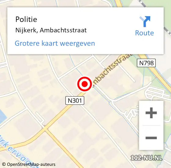 Locatie op kaart van de 112 melding: Politie Nijkerk, Ambachtsstraat op 17 september 2024 06:32