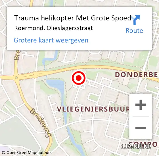 Locatie op kaart van de 112 melding: Trauma helikopter Met Grote Spoed Naar Roermond, Olieslagersstraat op 17 september 2024 07:19