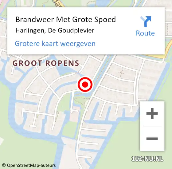 Locatie op kaart van de 112 melding: Brandweer Met Grote Spoed Naar Harlingen, De Goudplevier op 17 september 2024 07:36