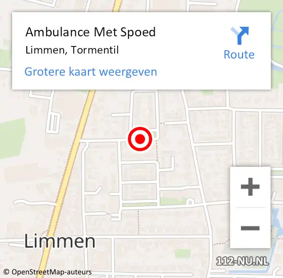 Locatie op kaart van de 112 melding: Ambulance Met Spoed Naar Limmen, Tormentil op 17 september 2024 07:37