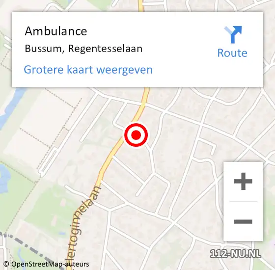 Locatie op kaart van de 112 melding: Ambulance Bussum, Regentesselaan op 20 oktober 2014 12:31