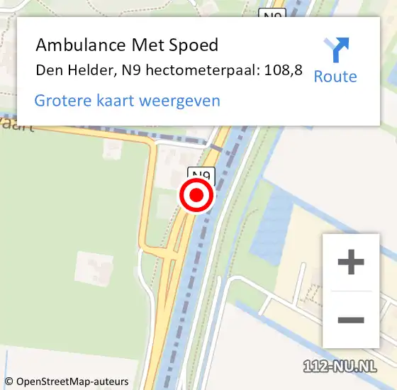 Locatie op kaart van de 112 melding: Ambulance Met Spoed Naar Den Helder, N9 hectometerpaal: 108,8 op 17 september 2024 08:17