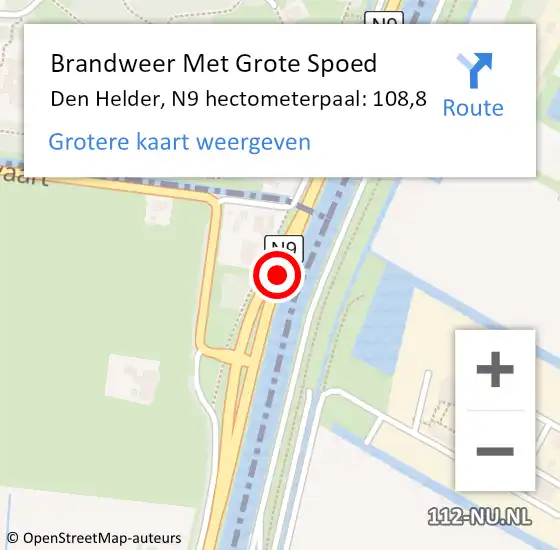 Locatie op kaart van de 112 melding: Brandweer Met Grote Spoed Naar Den Helder, N9 hectometerpaal: 108,8 op 17 september 2024 08:19