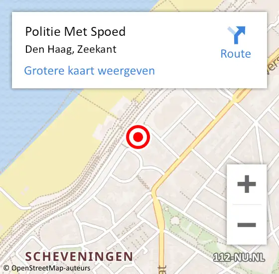 Locatie op kaart van de 112 melding: Politie Met Spoed Naar Den Haag, Zeekant op 17 september 2024 08:19