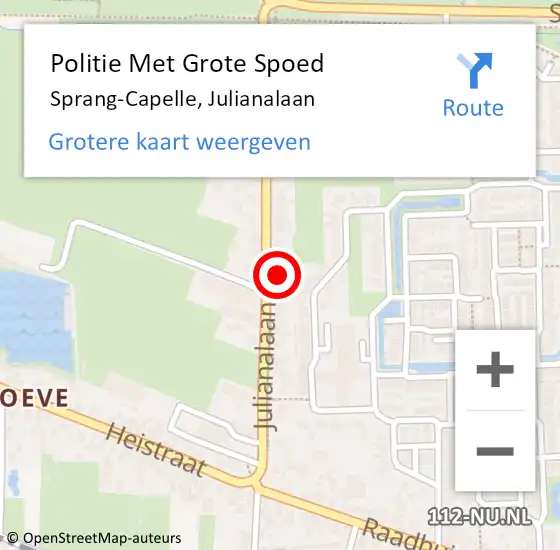 Locatie op kaart van de 112 melding: Politie Met Grote Spoed Naar Sprang-Capelle, Julianalaan op 17 september 2024 08:46