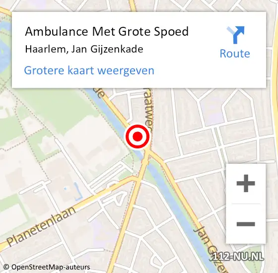 Locatie op kaart van de 112 melding: Ambulance Met Grote Spoed Naar Haarlem, Jan Gijzenkade op 17 september 2024 08:53