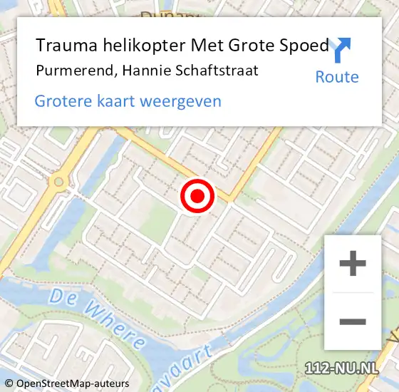 Locatie op kaart van de 112 melding: Trauma helikopter Met Grote Spoed Naar Purmerend, Hannie Schaftstraat op 17 september 2024 09:02