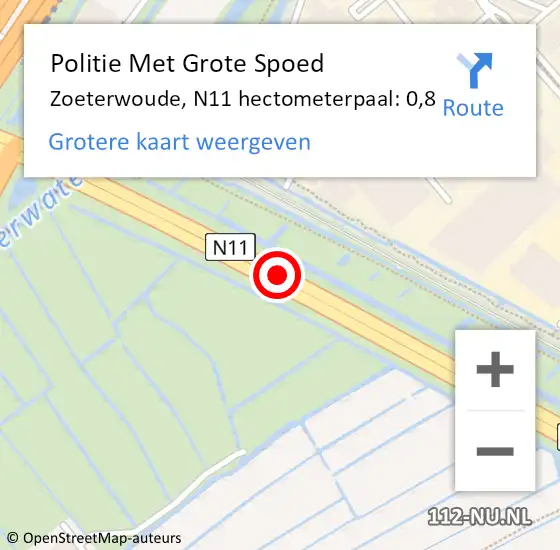 Locatie op kaart van de 112 melding: Politie Met Grote Spoed Naar Zoeterwoude, N11 hectometerpaal: 0,8 op 17 september 2024 09:04