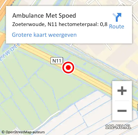 Locatie op kaart van de 112 melding: Ambulance Met Spoed Naar Zoeterwoude, N11 hectometerpaal: 0,8 op 17 september 2024 09:04