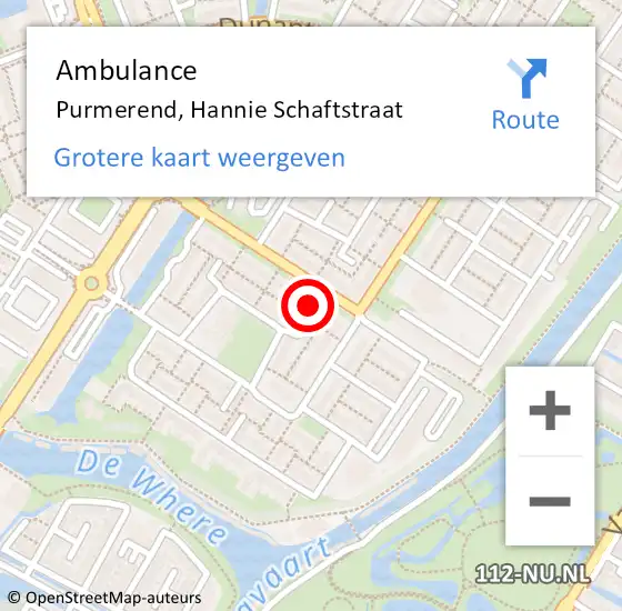 Locatie op kaart van de 112 melding: Ambulance Purmerend, Hannie Schaftstraat op 17 september 2024 09:15